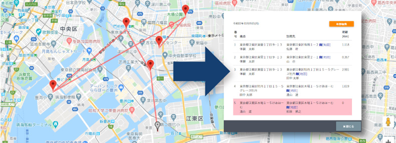 往療距離自動算定機能イメージ
